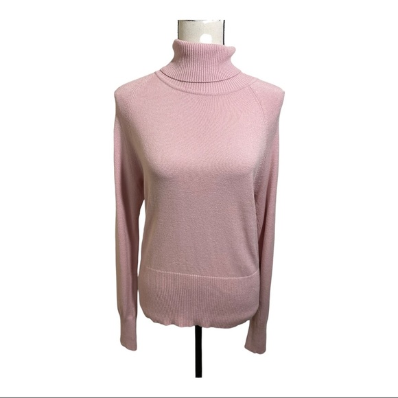 Halogen womens turtleneck ribbed details long sleeve sweater Viscose pink large - Picture 7 of 12